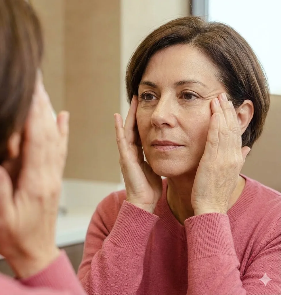 Gesto de corrección de flacidez facial que emula los resultados de un lifting facial de planos profundos 